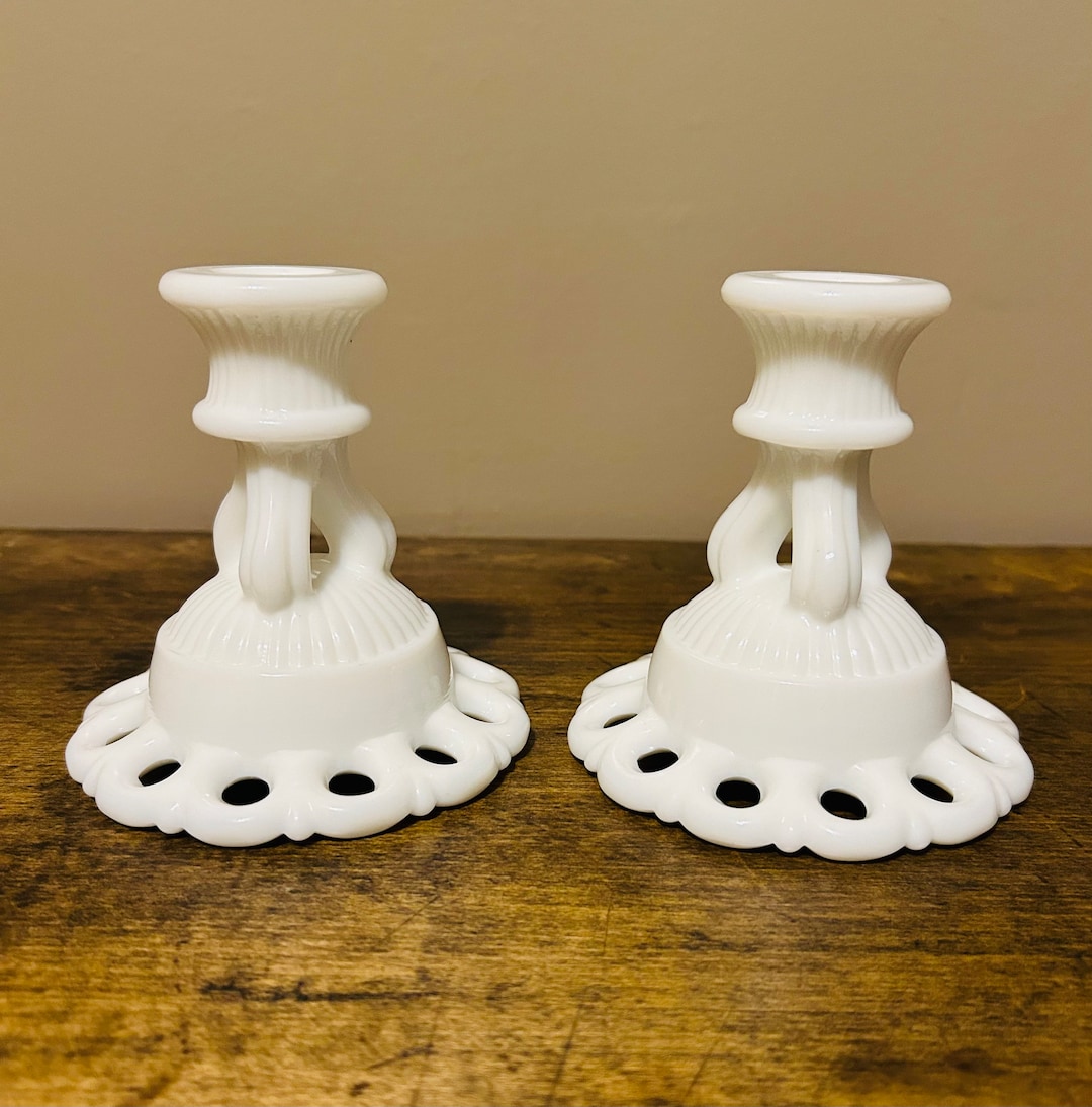 Westmoreland Milk Glass Candlestick Holders Etsy