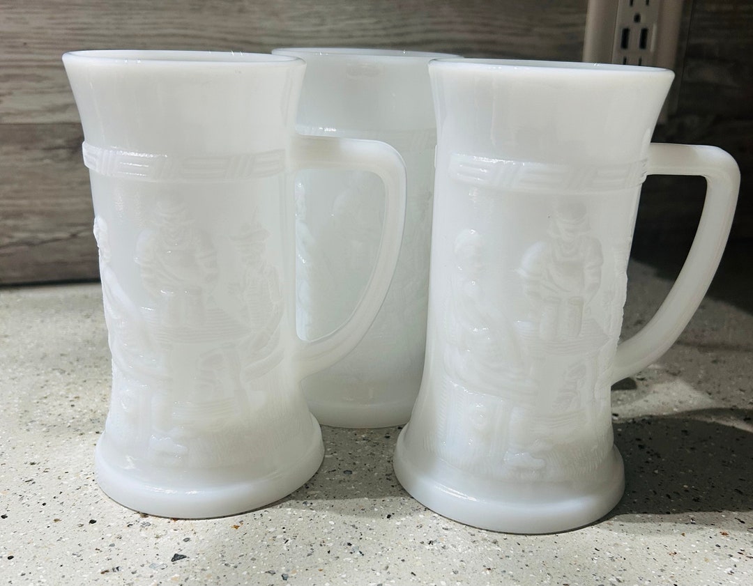Vintage Federal Glass Milk Glass Beer Mugs Set of 3 Etsy