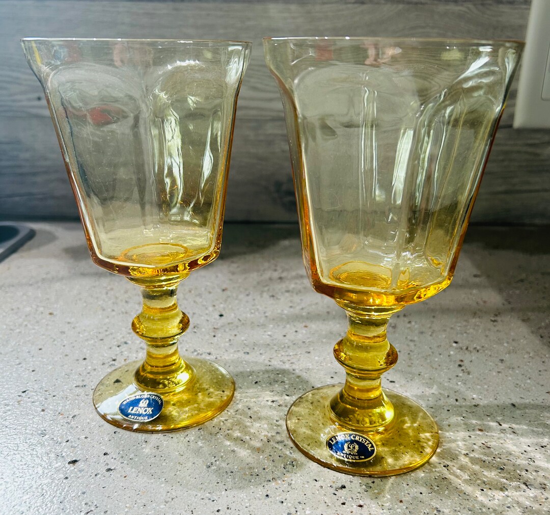 Antique Lennox Hand Blown Yellow Wine Glasses Set of 2 Etsy