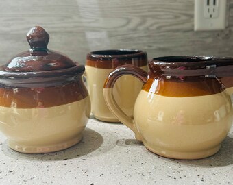 Vintage Pottery Cream and Sugar Set with Mug