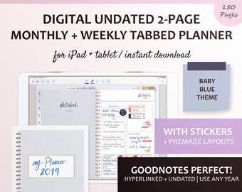 Undated Planner with Digital Stickers tablet Weekly Android Digital Planner GoodNotes Daily and Monthly Organizers for iPad