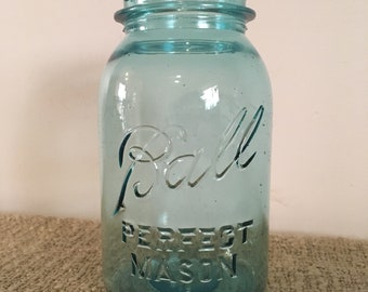 Pair of Antique Ball Perfect Mason Blue Jars 1923-1933