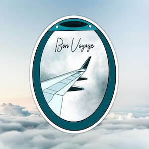 Bon voyage, adesivo lungo 7,5 cm, adesivo per laptop, adesivo per bottiglie d'acqua, vinile, impermeabile, antigraffio. Viaggio, bagaglio, aereo
