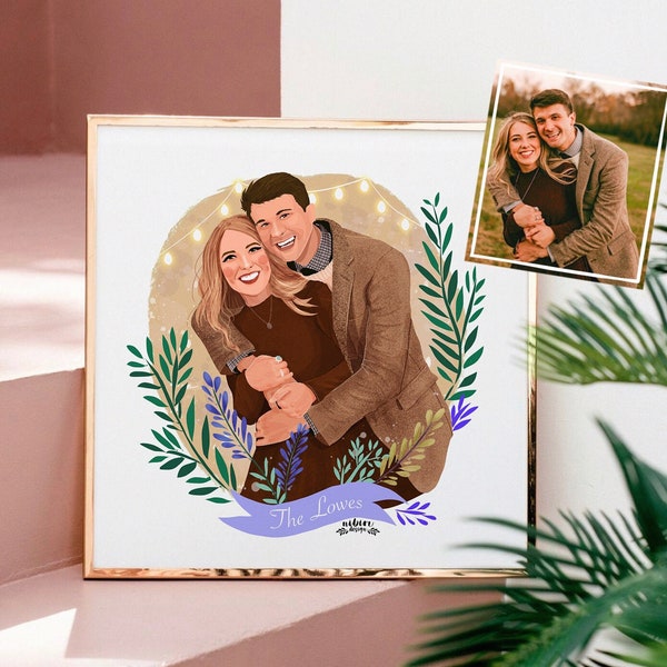 Custom Portrait, Couple illustration, Anniversary Gift, Family portrait, Personalized portrait, Photo illustration, Boyfriend Gift