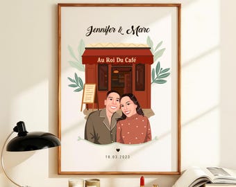 Custom Couple Portrait | "Where We Met" Illustration (Digital)