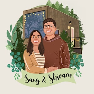 Personalized Portrait With Custom Background - Custom Illustration for Couples, Families & Loved Ones - Unique Festive Art Gift
