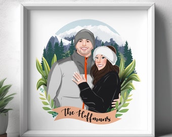 Custom Portrait, Couple illustration, Anniversary Gift, Family portrait, Personalized portrait, Photo illustration, Boyfriend Gift