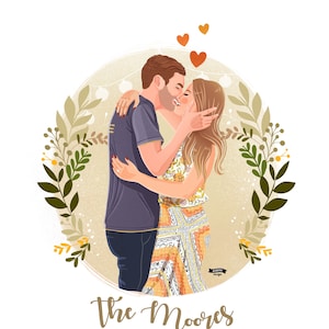Custom Couple Illustration, Hand-Drawn Art for Romantic Gifts, Christmas Gift For Husband, Family Portrait, Art Commission