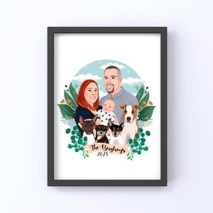 Custom Family Portrait, Family Illustration With Pets, Housewarming Gift, Unique Gift image 10
