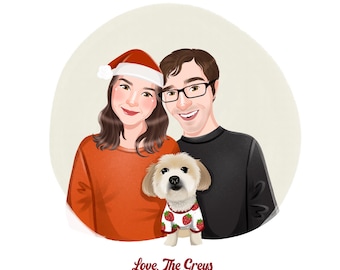 Minimalist Family Portrait | Custom Digital Illustration Gift | Christmas Gift For Couples | Holiday Card Drawing