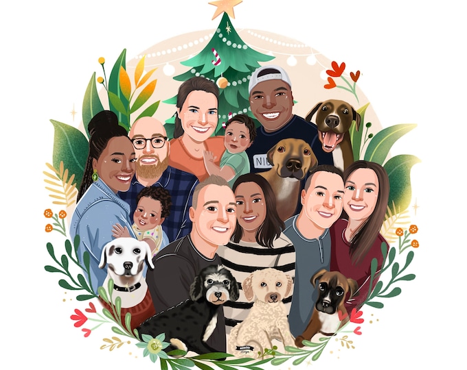 Custom Family Portrait, Family illustration, Christmas Gift, Family Gift, Personalized portrait, Photo illustration, Boyfriend Gift