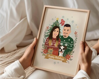 Custom Christmas Family Portrait: Personalized Holiday Illustration (Digital)