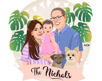 Custom Family Portrait | Personalized Digital Illustration (Digital Download)