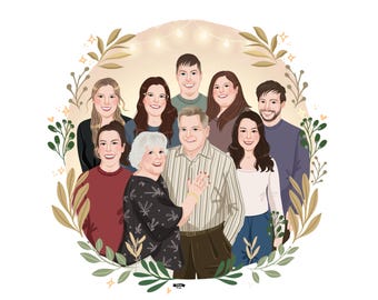 Custom Hand-Drawn Family Portrait, Personalized Gift (Digital Art)