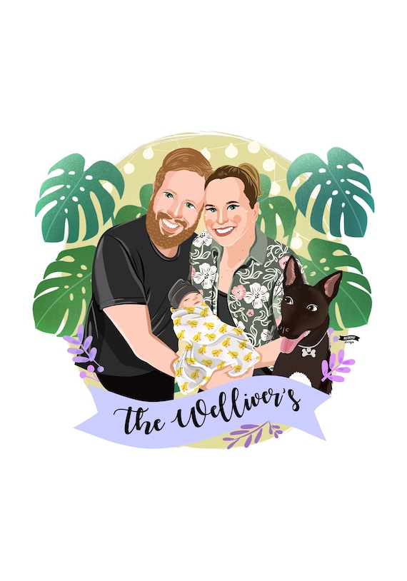 Custom Family PortraitCustom Couple PortraitAnniversary GiftValentines Day GifttWedding GiftEngagement GiftBir