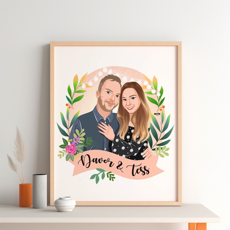 Custom Portrait, Couple illustration, Anniversary Gift, Family portrait, Personalized portrait, Photo illustration, Boyfriend Gift image 2