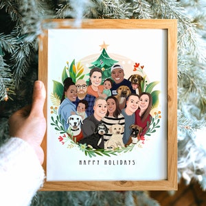 Custom Holiday Portrait for Mom or Dad - Personalized Family Art, Unique Mother’s Day Gift, Family Illustration, Custom Family Keepsake