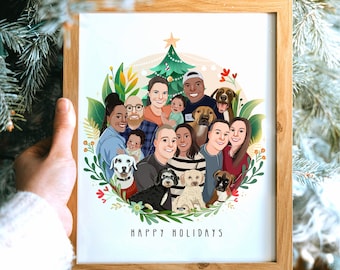 Personalized Holiday Family Portrait — Custom Christmas Illustration, Unique Family Gift