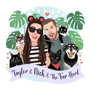 Custom Family Portrait, Family Illustration With Pets, Housewarming Gift, Unique Gift image 1