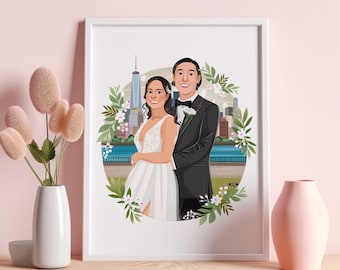 Custom Couple Portrait, Wedding illustration, Anniversary Gift, Family portrait, Personalized portrait, Photo illustration