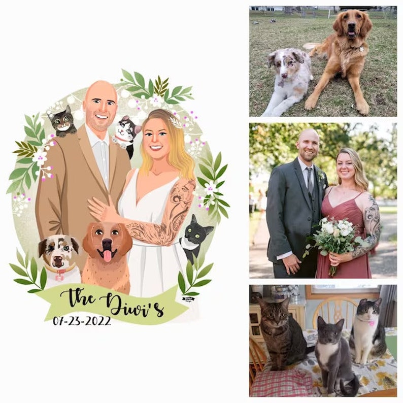 Custom Family Portrait, Family Illustration With Pets, Housewarming Gift, Unique Gift image 2