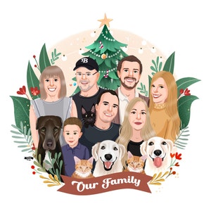 Custom Family Portrait, Family illustration, Christmas Gift, Family Gift, Personalized portrait, Photo illustration, Boyfriend Gift image 5