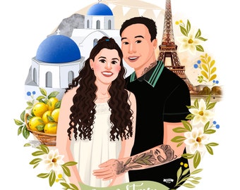 Valentine’s Day Couple Portrait | Unique Digital Gift | Personalized Love Illustration