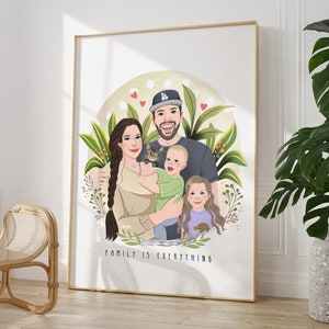 Individuelles Familienporträt, Handgezeichnete Familien-Illustration, Personalisiertes Valentinstagsgeschenk, Einzigartiges Jubiläumsgeschenk für Paare