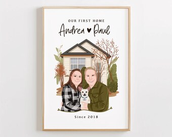 Custom First Home Couple Portrait | Personalized Housewarming Gift (Digital Art)