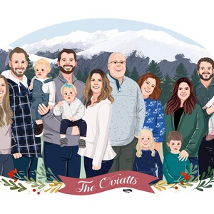 Custom Family Portrait, Family illustration, Christmas Gift, Family Gift, Personalized portrait, Photo illustration, Boyfriend Gift image 6