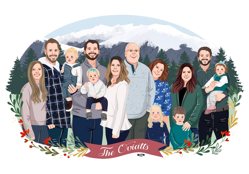 Custom Family Portrait, Family illustration, Christmas Gift, Family Gift, Personalized portrait, Photo illustration, Boyfriend Gift image 6