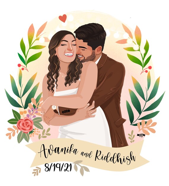 Digital Portrait wedding gift couple illustration personalized portrait Couple Portrait,Portrait from photo Custom Portrait