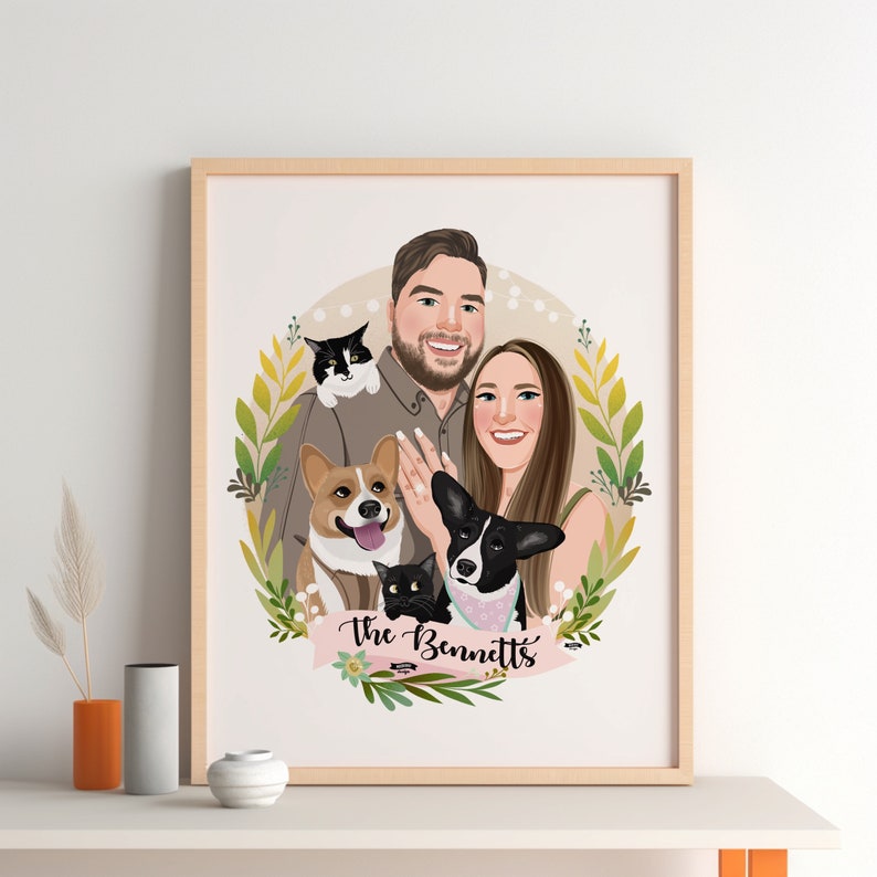 Custom Portrait, Couple illustration, Anniversary Gift, Family portrait, Personalized portrait, Photo illustration, Boyfriend Gift image 5