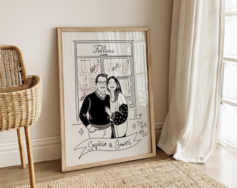 Custom Line Art Couple Portrait – First Date Illustration (Digital Download)