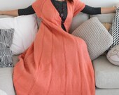 Long knit cardigan vest Hand knit sleveless cardigan Maxi vest short sleeve Peach cardigan waistcoat Short sleeve cardigan Flared cardigan