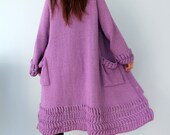 Long knit coat Lilac hahd knit coat Womens spring coat Cotton knit coat with pockets Knitted coat with buttons Lilac handmade coat with belt