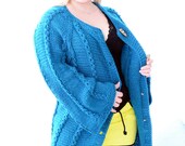 Plus size cardigan womens Dark turquoise cardigan coat Short cardigan Bell sleeve thick cardigan Spring coat wool Plus size sweater coat