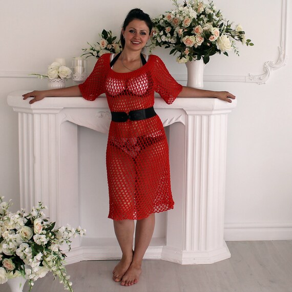 Plage Rouge Couvrez Vous Robe Au Crochet Résille Robe Grande Taille Robe Dété Coton Crochet Maille Robe Plus La Taille De La Robe De Plage épaule