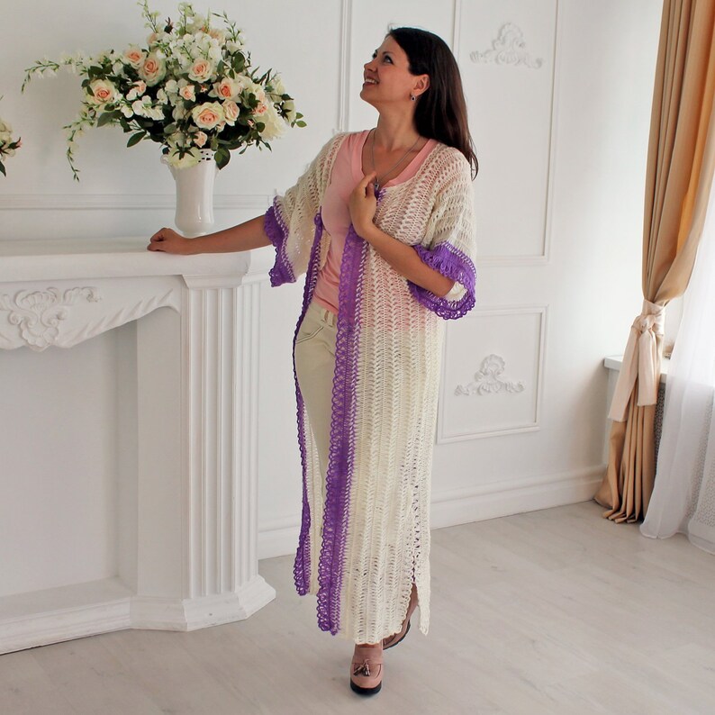 Long knit cardigan for women White cardigan Short sleeve cardigan Wrap cardigan Lace cardigan Ladies long cardigan White cardigan vest