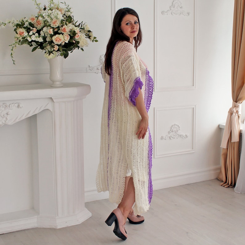 Long knit cardigan for women White cardigan Short sleeve cardigan Wrap cardigan Lace cardigan Ladies long cardigan White cardigan vest