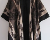 Poncho with Hood Wool Brown Beige Coat Mens Cape Indigenous Native Navajo Hopi - Handmade in Ecuador