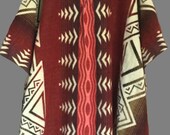 Poncho with Hood Wool Red quot Buffalo quot Coat Mens Cape Indigenous Native Indian - Handmade in Ecuador