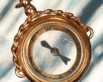 Antiker 9ct Gold Transparent Kompass Fob Charm Anhänger von Arthur Lofthouse c1921