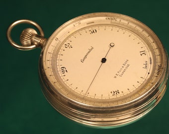 Larger Antique Aluminium Pocket Barometer Altimeter by Short & Mason in Leather Case c1913