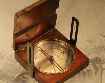 Antiker Vermessungskompass mit Mahagonikasten von Marratt & Short c1860