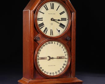 Antique Seth Thomas Double Dial Calendar Parlour Clock c1880 | Walnut | Running | Unusual Gift