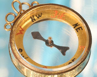 Antiker 9ct Gold Transparent Compass Fob Charm Anhänger von Thomas James Skelton c1909