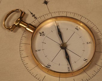 Antiker Georgischer Taschenkompass um 1790 | Vergoldetes Messing | Langhals | Seltenes Geschenk zur Verlobung oder Hochzeit