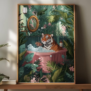 Tigre dans la baignoire, impression d&#39;art de salle de bains de tigre, art mural de tigre de salle de bains, impression de salle de bains de safari tropical, art de décoration de salle de bains, impression numérique