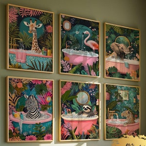 Djur i badkaret PAKET med 6, Leopard i badkaret, Elefant i badkaret, Flamingo i badkaret, Sengångare i badkaret, Zebra i badkaret, Giraff